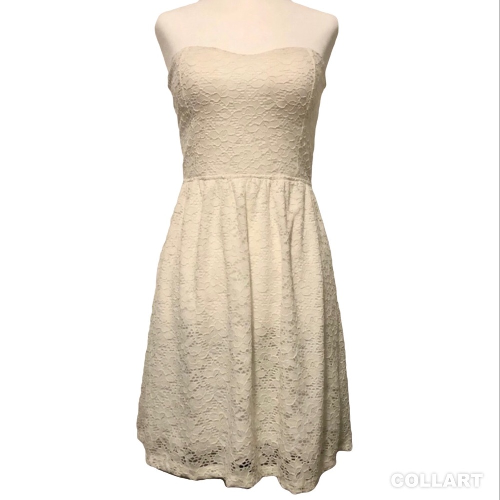 SWS Cream White Lace Strapless Cut-Out Dress